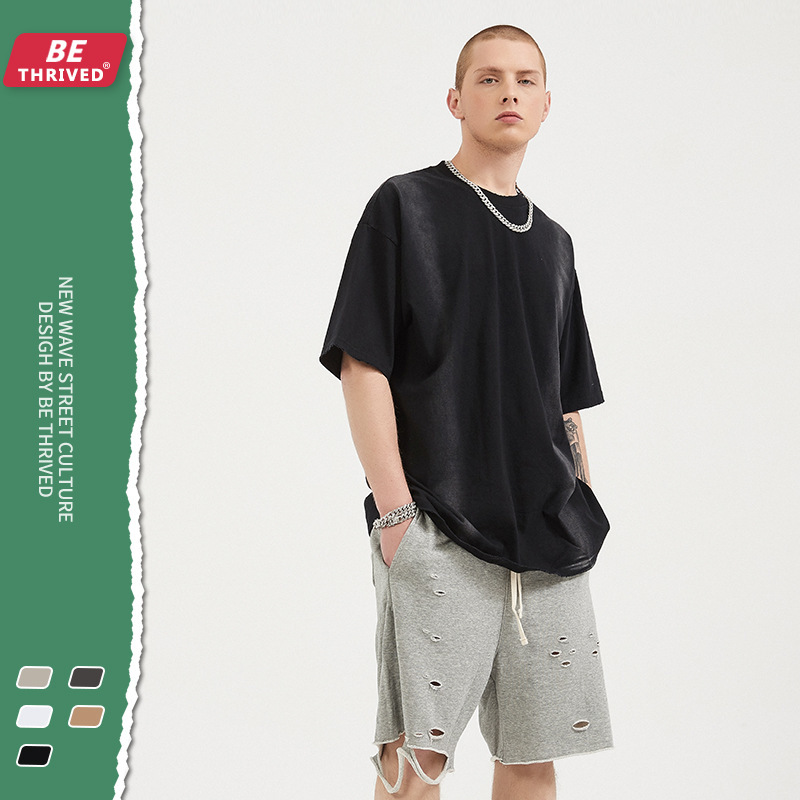 

be men | 2021 summer new strap spray dyeing and eing loose short sve high street style classic fashion brand t-shirt, White;black