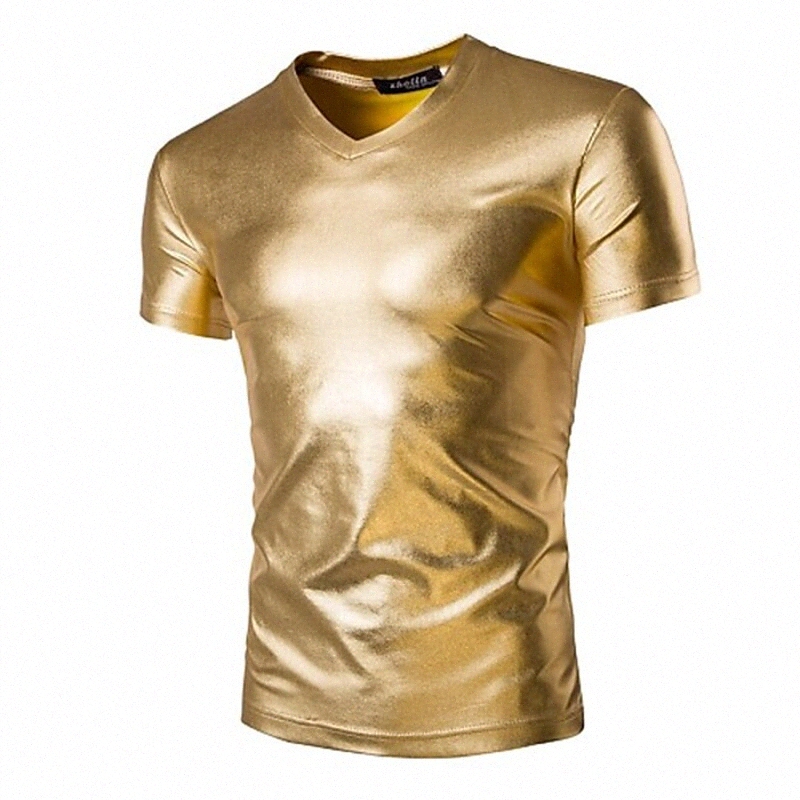 Men's Tee T shirt Shirt Solid Colored V Neck Daily Sports Short Sleeve Slim Tops Basic Designer Exaggerated Big and Tall Black Silver Gold /
