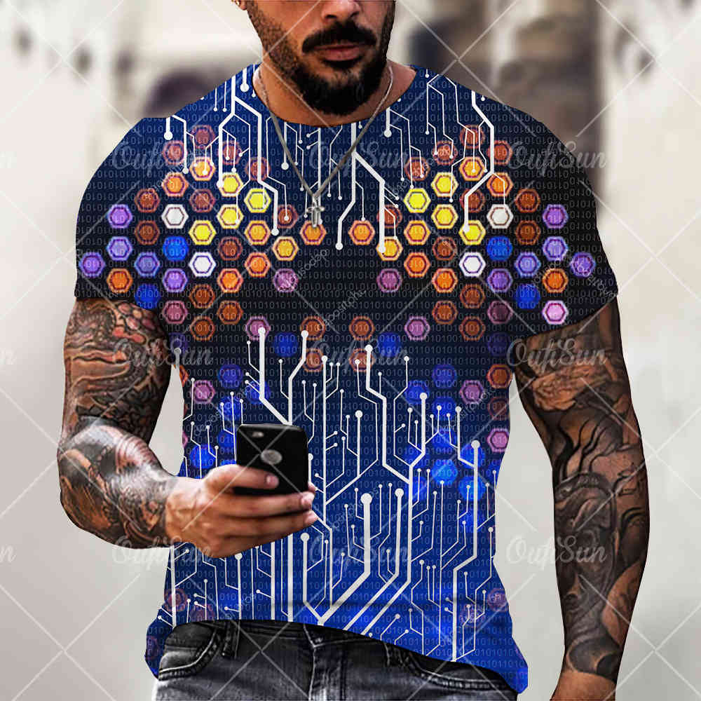 

2021 fashion new 3d t-shirt street cool electronic printed circuit board men's loose t-shirtqe6c, White;black