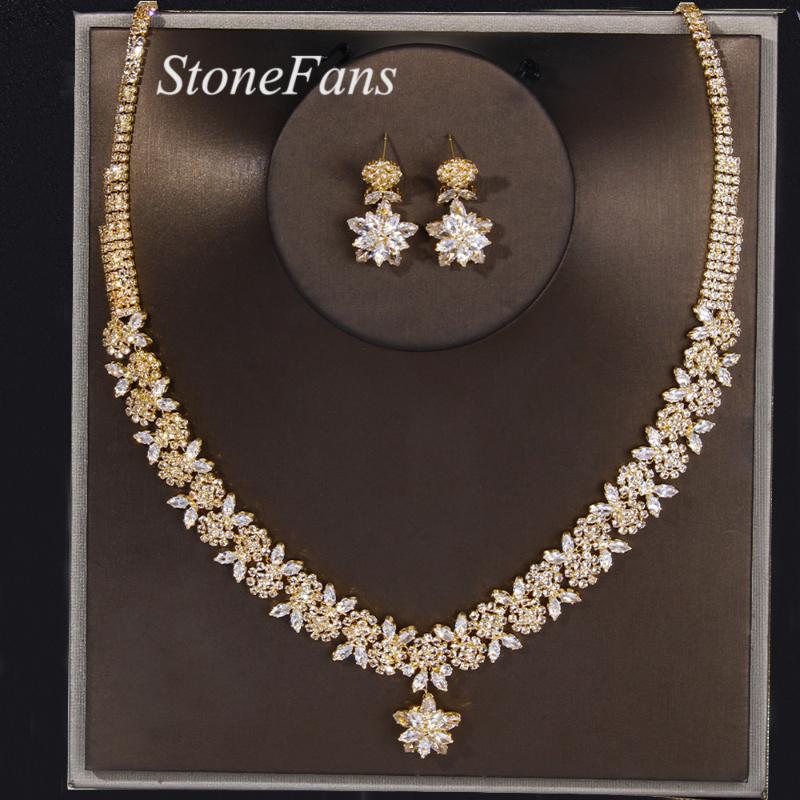 

Earrings & Necklace Stonefans Double Five-Pointed Star Set For Women Luxury Gold Color India Designer Statement Jewelry Sets Gifts, Silver