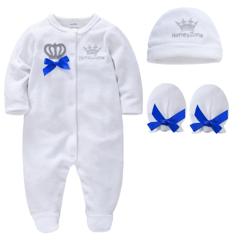

Clothing Sets Unisex Autumn Winter Baby Boy Clothes Set 3 PCS/Lot Thicken Cotton Born Crown Design Rompers 0-12 Months Toddler Jumpsuit, White