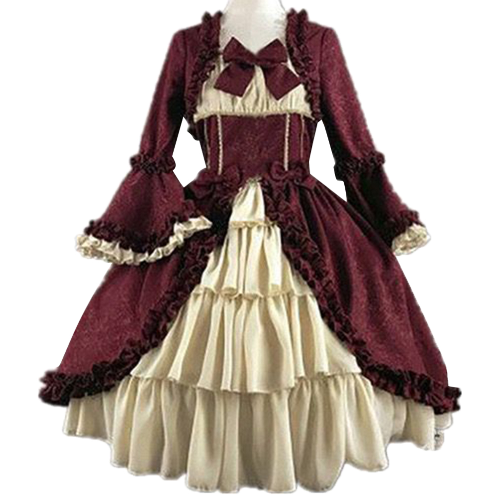 

2021medieval retro gothiced court dress royal lady ball dress square neck tight waist bowknot women elegant costume vestido ropa muj, Black;gray