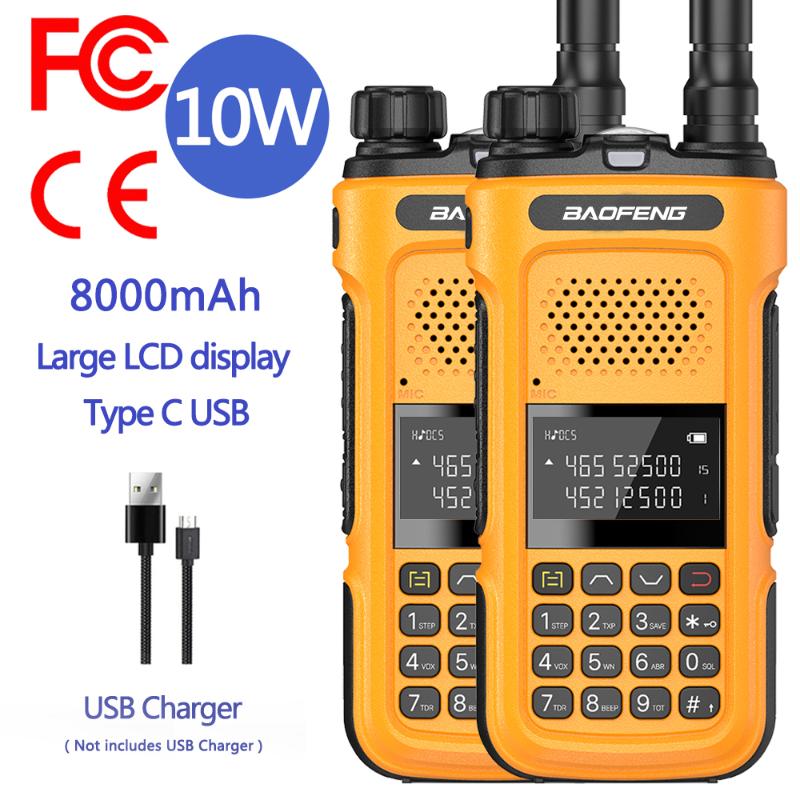 

2pcs Baofeng UV-10R Walkie Talkie 10W High Power Ham Radios Dual Band UHF VHF Transmitter Typ C USB Charger Upgrade UV-5R