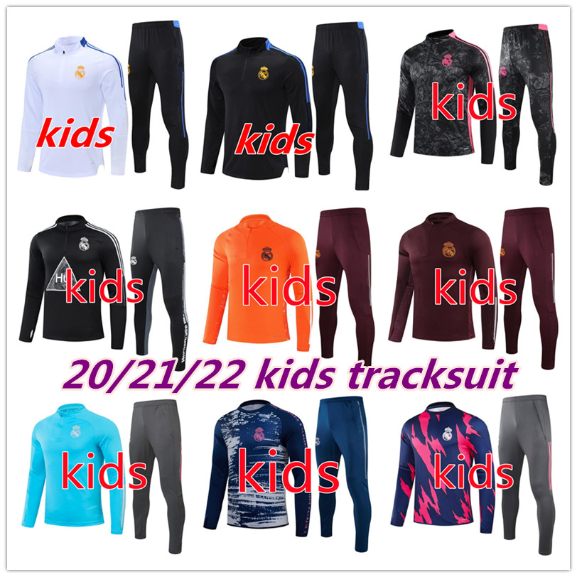 

20 21 Real Madrid kids Football Training sets 2021 Survetement child Soccer Tracksuit Maillots de Foot Chandal Kits suit, Black