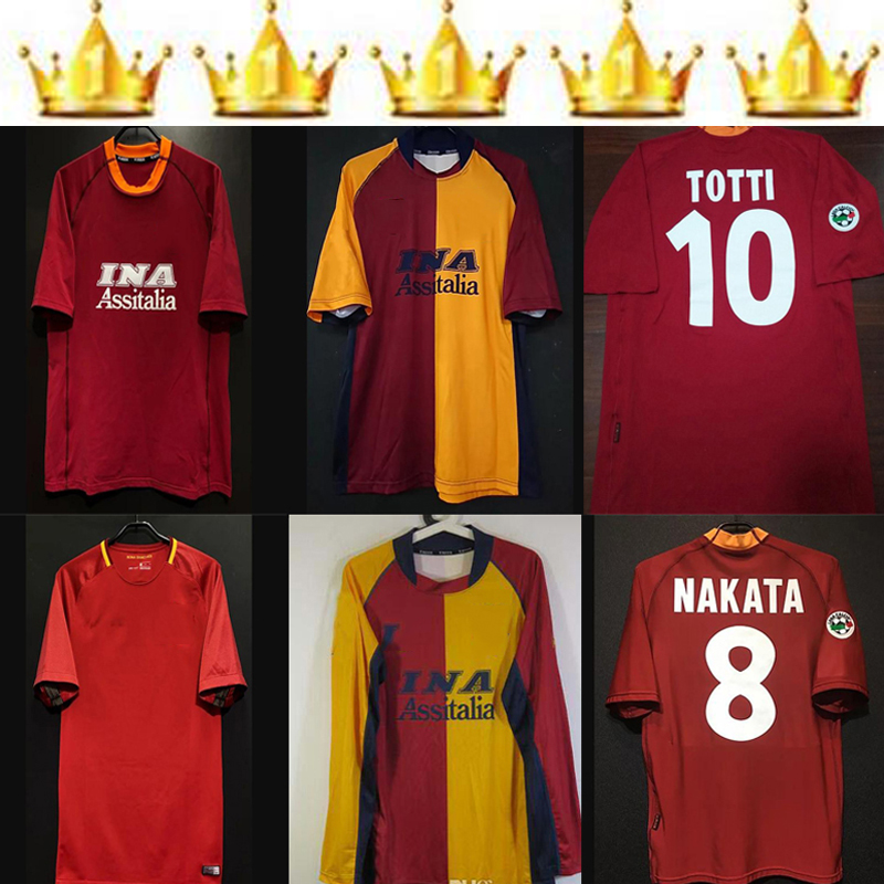 

2001 2002 TOTTI MONTELLA BATISTUTA Mens Retro Soccer Jerseys NAKATA CASSANO DE ROSSI DZEKO Home Away Football Shirt Long Short Sleeves, Black;yellow