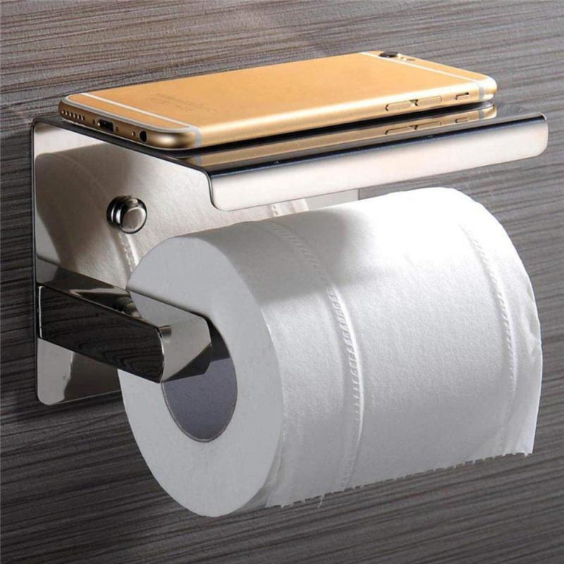 

Toilet Paper Holders Stainless Steel Holder Bathroom Wall Mount WC Phone Shelf Towel Racks Roll Stand