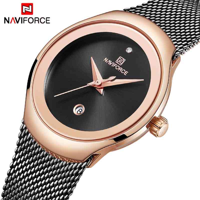 

Top Brand NAVIFORCE Elegant Lady Quartz Watch Dress Stainless Steel Mesh Belts Waterproof Wristwatches Female Casual Clock 210517, Silver white