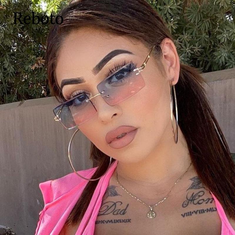 

Sunglasses Rimless For Women Fashion Small Rectangle Gradient Sun Glasses Vintage Frameless Shades Eyewear Summer Traveling