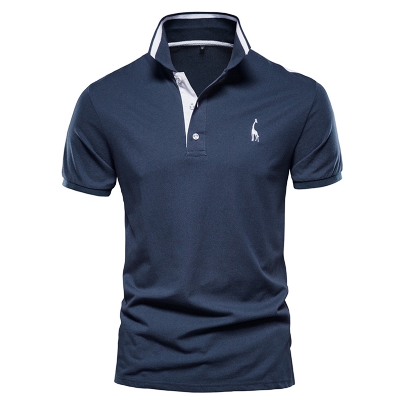 

New Summer High Quality Men Polo Shirts Casual Business Social Short Sleeve Mens Shirts Stand Collar Embroidery Polo Shirt Men 210329, Pl05-navy