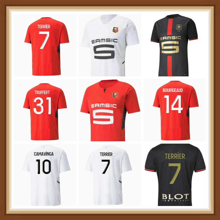 

21 22 Stade Rennais Soccer Jerseys 120th Anniversary FC Rennes maillots de foot 2021 2022 CAMAVINGA BOURIGEAUD RAPHINHA NIANG HUNOU GRENIER Men, Black;yellow