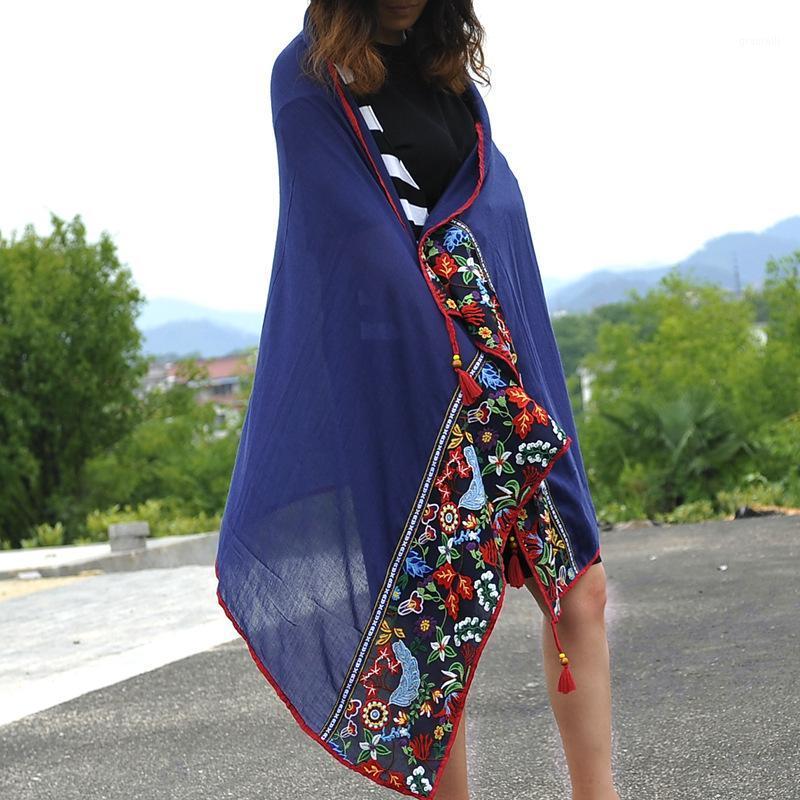 

Scarves Women's Scarf Lace Embroidered Cotton Ethnic Retro Style Floral Shawl Charming Fringe Multifunction Silenziatore, Blue;gray