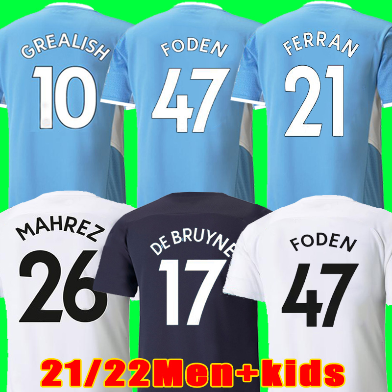 

soccer jersey 21 22 GREALISH STERLING FERRAN DE BRUYNE FODEN 2021 2022 football shirts men + kids kit sets uniform, 21/22 3rd kids kit