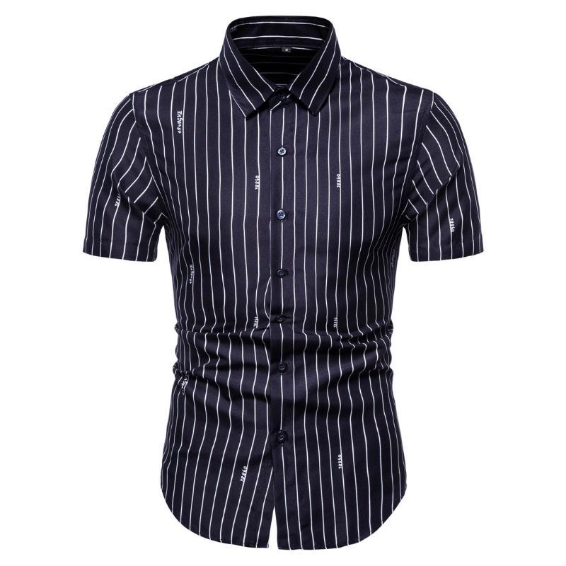 

Stripes Shirt for Men Fashion Print Short Sleeve Blouse Male Personality Party Dress Slim Top Summer New Arrival, White;black