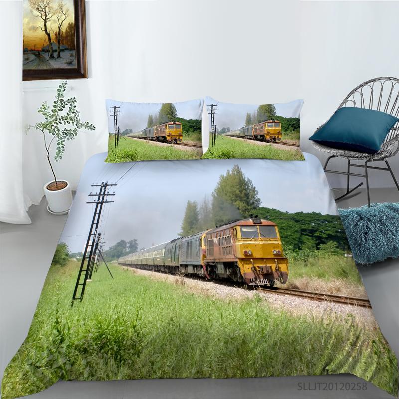 

Bedding Sets 3D Yellow Train Printing Set Bedclothes Duvet Cover With Pillowcases Single  King Sizes 2/3pcs