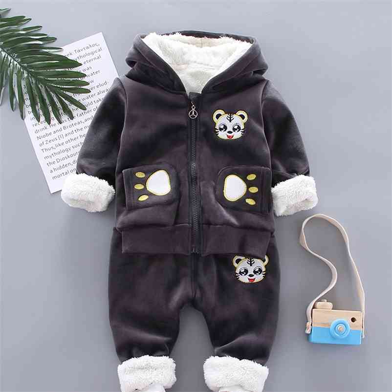 

Baby Boys Winter Warm Outfits 2PCS Zipper Long Sleeve Jackets with Hat and Pants Kids Girls Cartoon Suits 210429, Ah3108navy blue