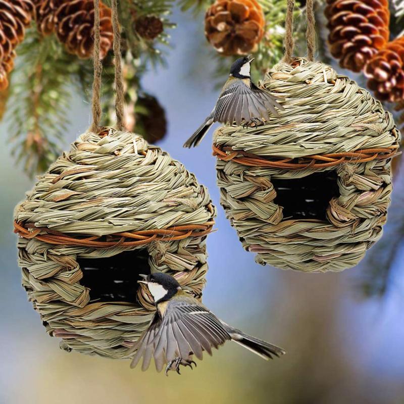 

Sizes 1 PC Creative Hand-woven Thatch Bird Cages Reed Straw Hanging Birds' Nests Shooting Props Pet Supplies