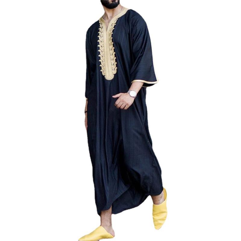

Ethnic Clothing 2021 Ramadan Fashion Caftan Muslim Sets Abaya Man Shirt Youth Qamis Homme Loose Casual V-neck Solid Color Islamic