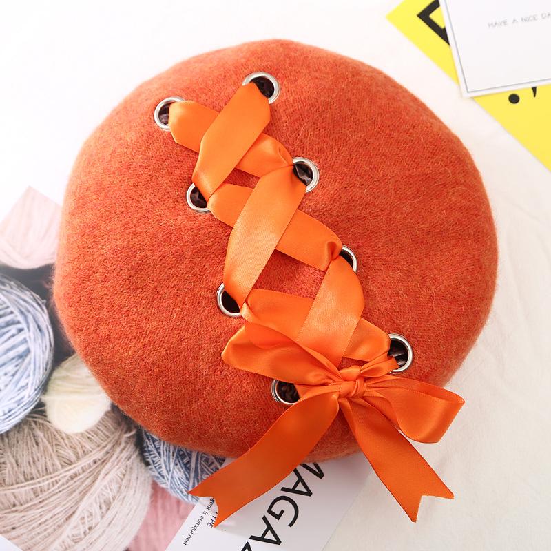 

Berets Harajuku Beret Hat Bandage Bowknot Wool Korean Ladies Autumn And Winter Painter All-match Women's Boinas, White
