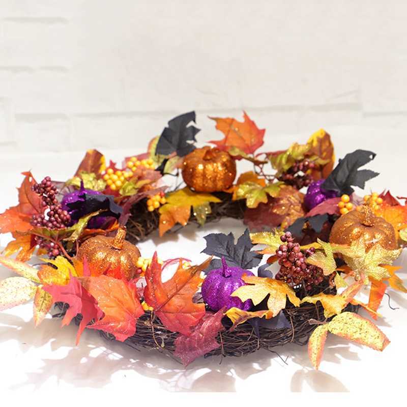 

Halloween Decor Pumpkin Harvest Silk Fall Front Door Wreath 17.7 Inches Outdoor Wreath Thanksgiving Gifts Home Decor Y0901