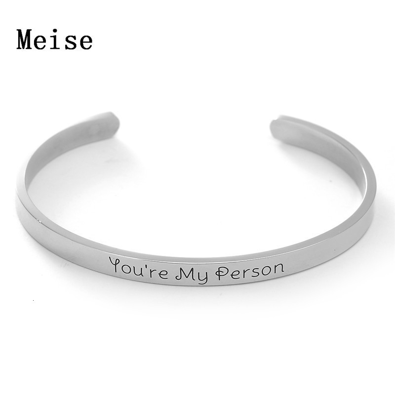 Bracelet Charm Jewelry Stainless Steel C-shaped Open You're My Person-image-728110682