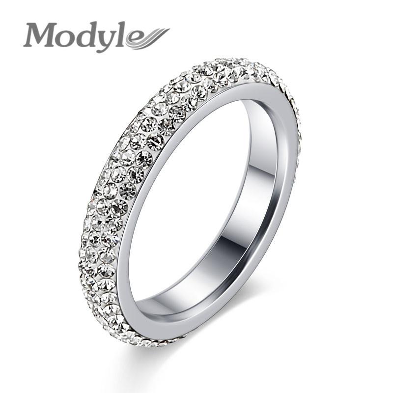 

Cluster Rings Modyle Fashion 3 Row Crystal Stainless Steel Cubic Zirconia Wedding Ring Size 7-9, Golden;silver