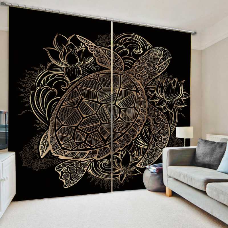 

Curtain & Drapes Custom Black Blackout Printing Living Room Bedroom Tortoise Pattern Boy And Girls Cortains, As pic
