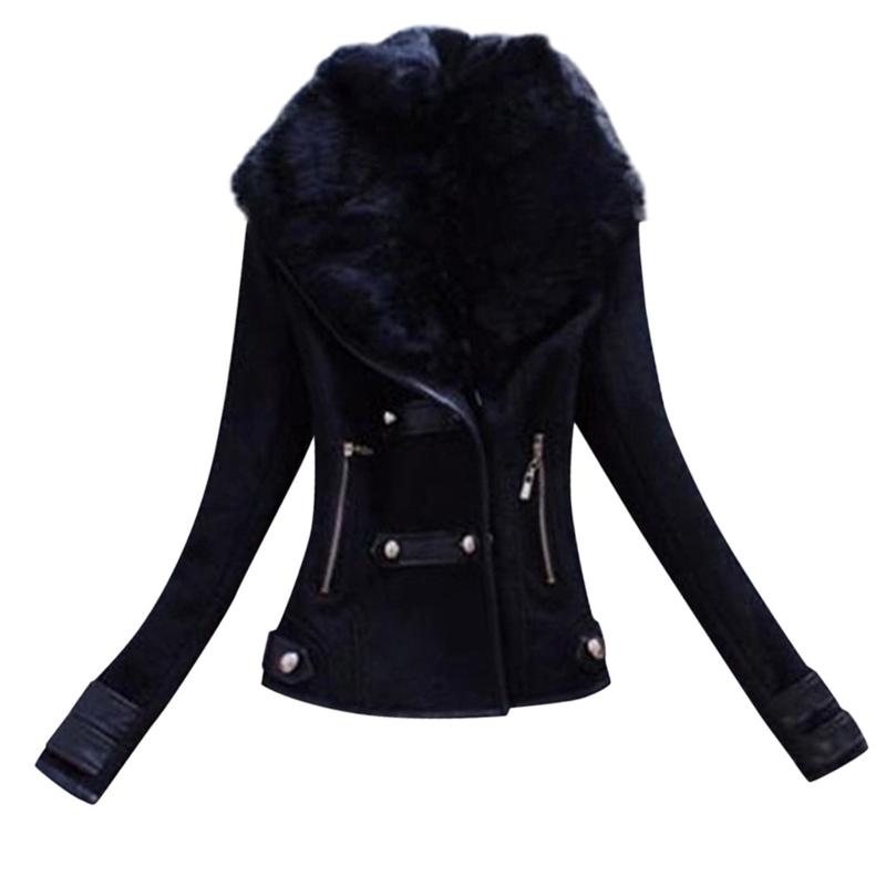 

Women' Jackets Winter Short Suede Leather Jacket Women Plus Size Female Motorcycle Biker Faux Fur Lined Coat Woman Windbreaker, Bk