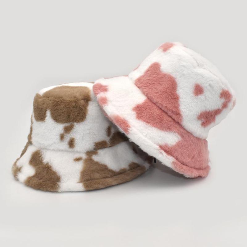 

Berets 2022 Unisex Harajuku Bucket Hat Dairy Cow Pattern Women Fishing Fisherman Autumn Winter Mohair Outdoor Warm Panama Cap