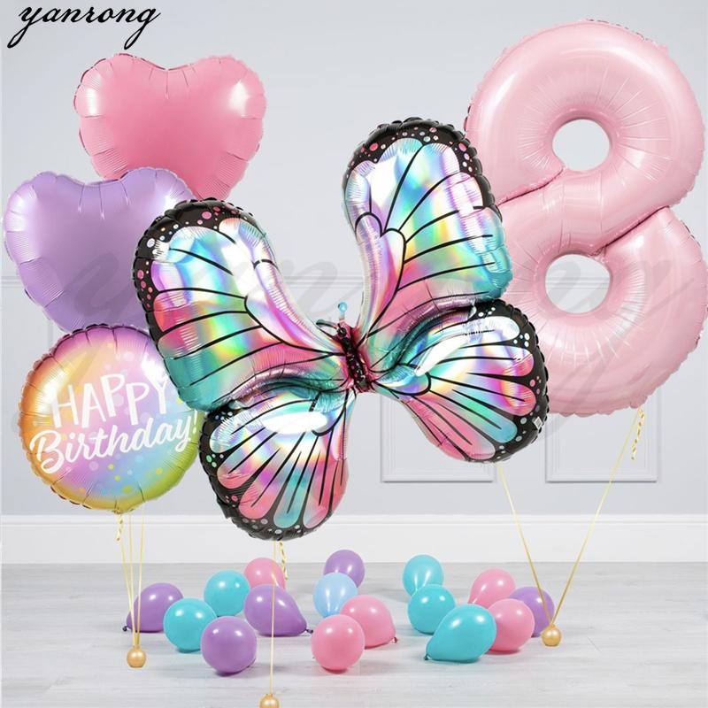 

40inch Laser Pearl Pink Balloons Aluminum foil Butterfly Birthday Party Christmas valentines day Decorations Wedding BabyShower