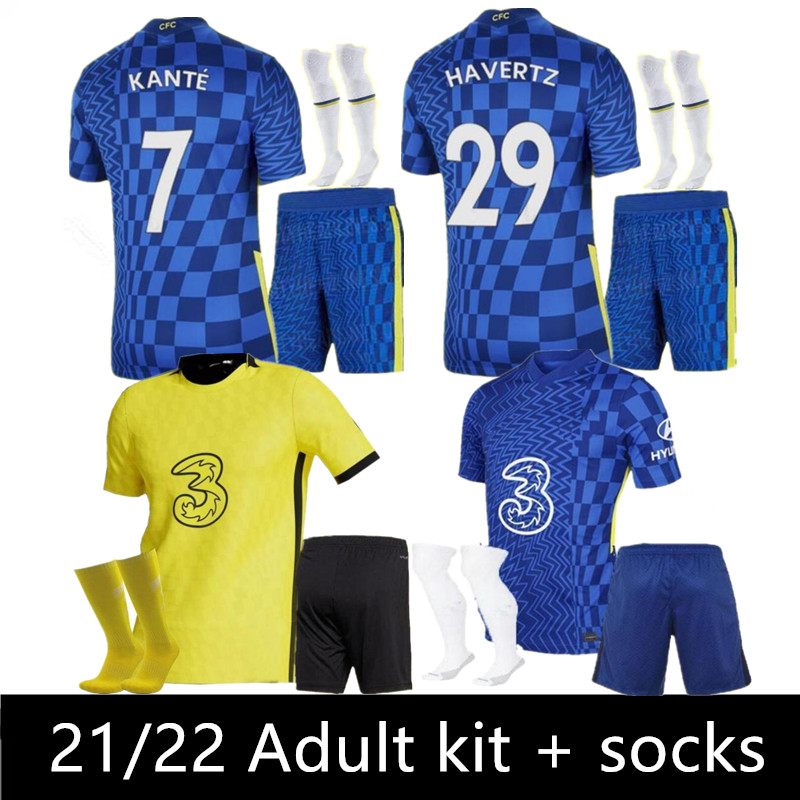 

CFC 21 22 soccer jersey PULISIC ZIYECH HAVERTZ KANTE WERNER ABRAHAM CHILWELL MOUNT JORGINHO 2021 2022 GIROUD football shirt men adult kit + socks Full set, Picture