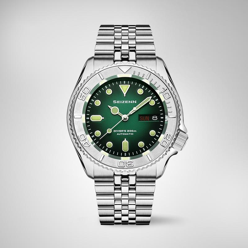 

Wristwatches Merkur Men's SKX007 Green Dial Diver Watch Sapphire 200M Water Resistance NH36 Automatic Movement Stainless Bracelet Luminous, Black
