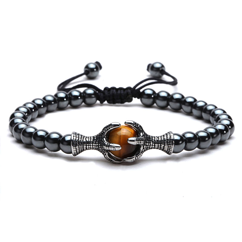 

6mm gunblack Stone beads men bracelet Adjustable Dragon claws shape bracelets Jewellery for pulsera hombre armband accessories, Black