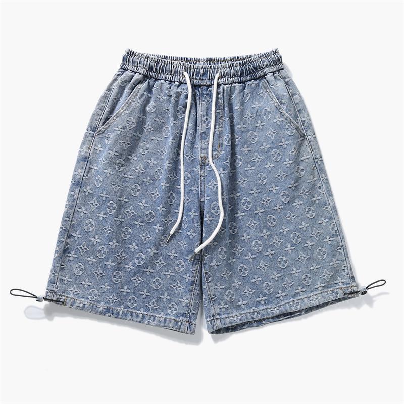 

Men's casual denim shorts jacquard style pants with drawcord at the hem, White;black