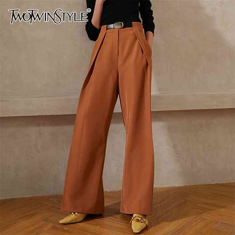 

Vintage Wide Leg Pants For Women High Waist Solid Minimalist Straight Casual Trouser Female Fashion Clothing 210521, Caramel