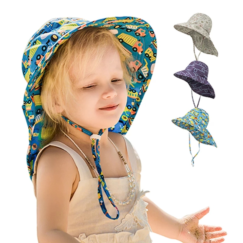 

Lovely Cartoon Pattern Toddler Outdoor Sport Sunscreen Hats Fashion Print Children Fisherman Caps Beach Bonnet Kids Accessories