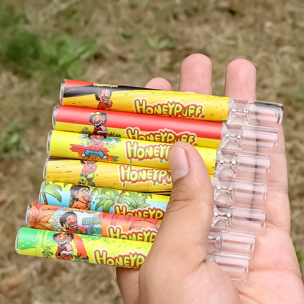 

Honeypuff color printing pipe 100mm glass pipe one hitter with cleaning brush
