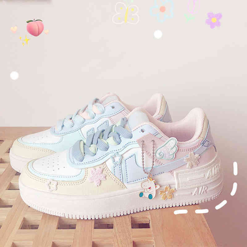 

Walking shoes Kawaii Candy Colour Canvas Sneakers Japanese Style Patchwork Women Shoes Pretty girls Lolita Stickers Zapatillas Mujer 210827, Pink