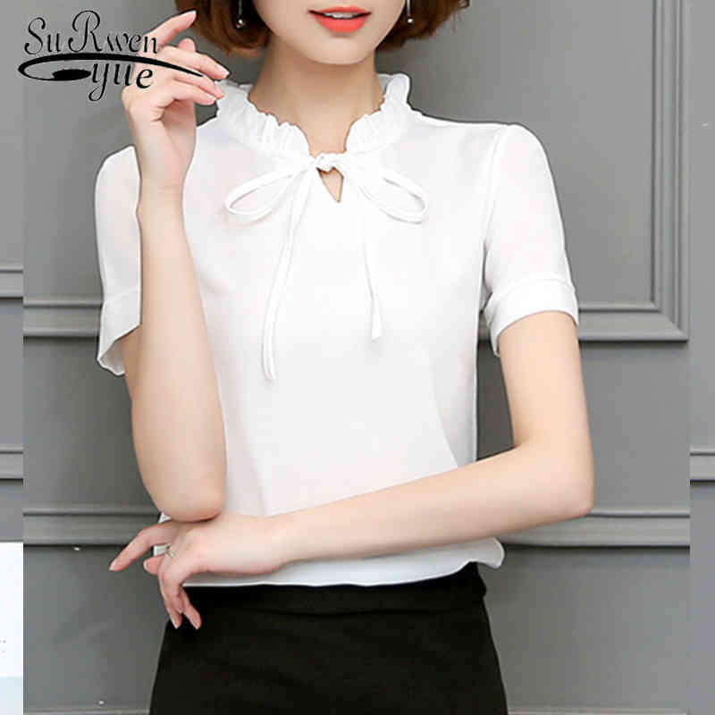 

Plus Size Blouse 5XL Top Women Casual Short Sleeve Chiffon Tops and Pink White Clothing 4398 50 210521