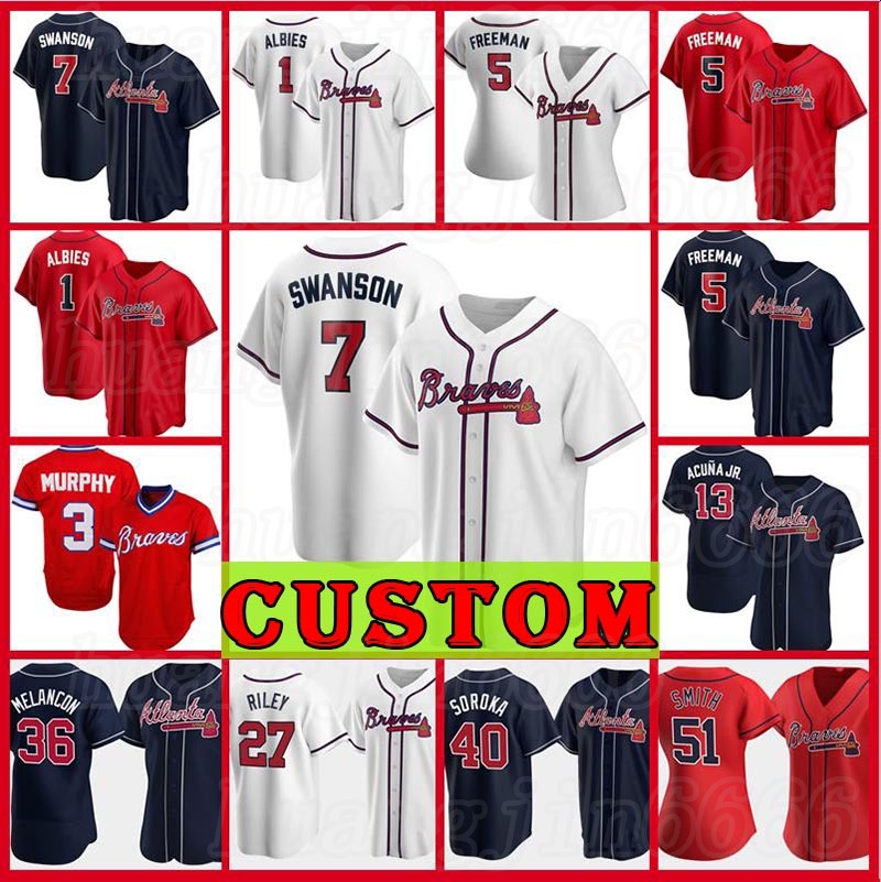 

Custom Atlanta Men Women 13 Ronald Acuna Jr Freddie Freeman Baseball jerseys 7 Dansby Swanson 24 Deion Sanders Chipper Jones Greene, Mens custom retro(yongshi)