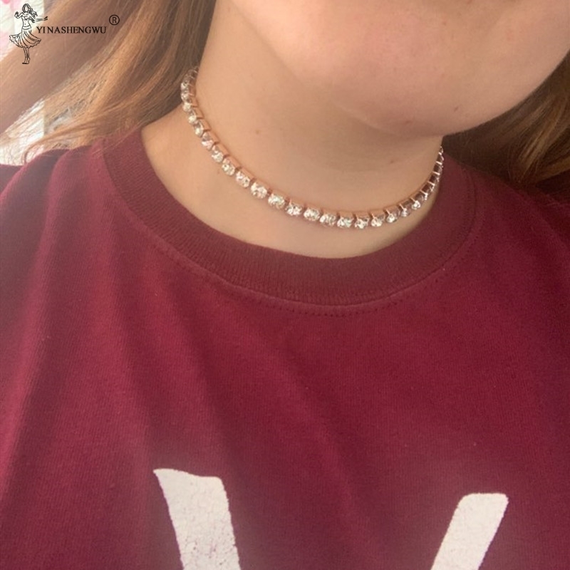 

Iced Out Zircon 1 Row Tennis Chain Necklace Men Hip hop Punk Jewelry Accessories Golden Silver Color Charms Bracelet & Necklace X0509
