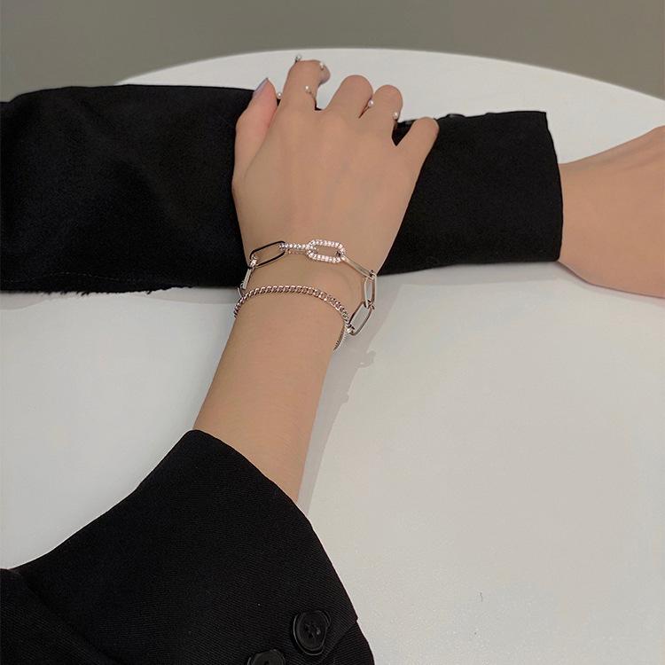 

Link, Chain Stainless Steel Bracelet For Women Fashion Crystal Multilayer Students Simple Accessories Jewelry Wholesale