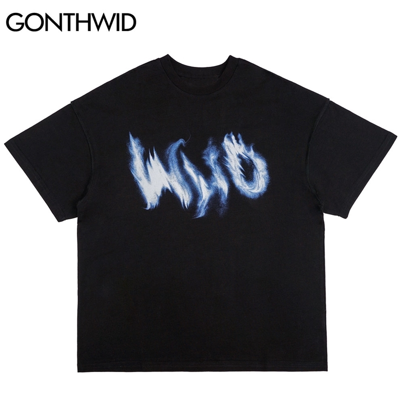 

T-Shirts Fire Flame Ghost Punk Rock Gothic Tshirts Streetwear Hip Hop Harajuku Fashion Casual Short Sleeve Tops 210602, White