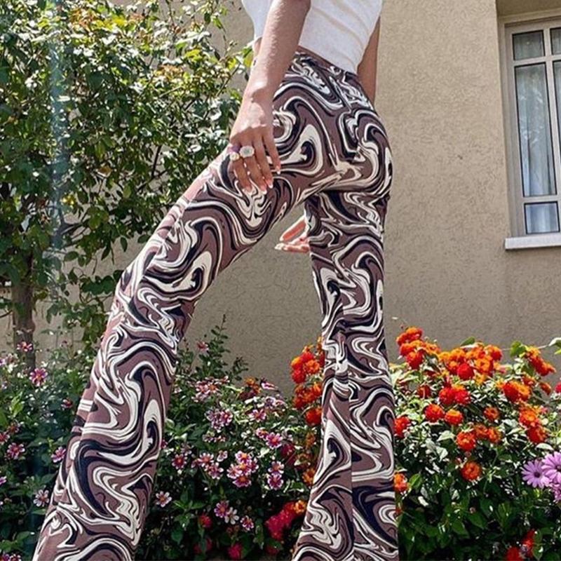 

Women's Pants & Capris 066C Women High Waist Vintage Flare Harajuku Gradient Wavy Striped Printed Wide Leg Bell Bottom Trousers Hippie Slim, Black;white