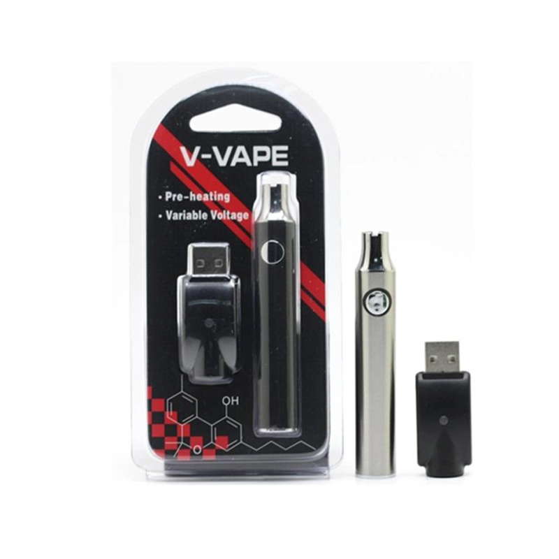 

Hottest V-VAPE LO Preheat VV Battery Blister Kit 650mAh Variable Voltage With 510 USB Charger For Wax Thick Oil Vape Cartridge