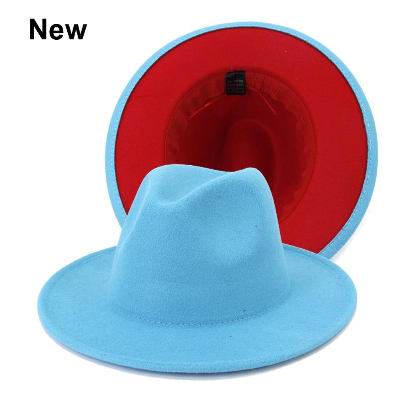 

Wide Brim Hats 2021 European American Fashion Jazz Panama Woolen Felt Fedora Hat Autumn Winter Patchwork Cowboy Caps, Blue;gray