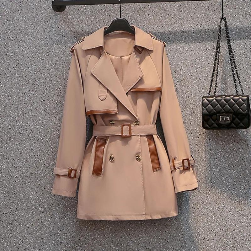 

Women's Trench Coats Spring Autumn Women Double Breasted Khaki Coat With Belt Streetwear Female Lapel Loose Outwear Black Windbreaker P88, Tan;black