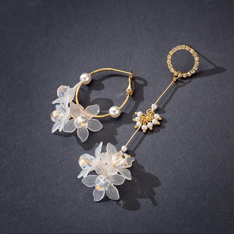 

Dangle & Chandelier Korean Fashion S925 Sterling Silver Flower Petals Long Tassel Asymmetric Earrings Women Drop Ear Jewelry Pearl Acrylic
