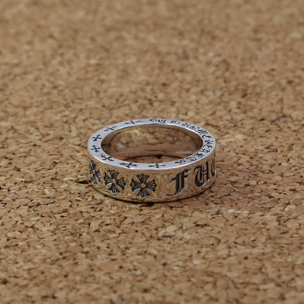 

Handmade 925 sterling silver crosses band rings with letters no stones American European punk gothic antique vintage designer luxury jewelry