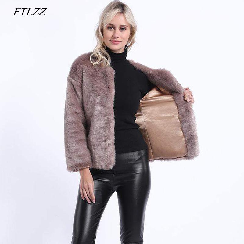 

Women' Fur & Faux FTLZZ Coat Women Long Sleeve Thick Warm Jackets Plus Size Winter Female Yellow Pink Short Coats