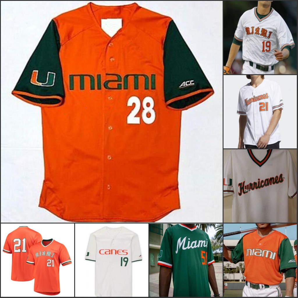 Custom College Baseball Miami Jersey CARLOS PEREZ CARSON PALMQUIST ANTHONY ARGUELLES JAKE SMITH ALEX TORAL YOHANDY MORALES